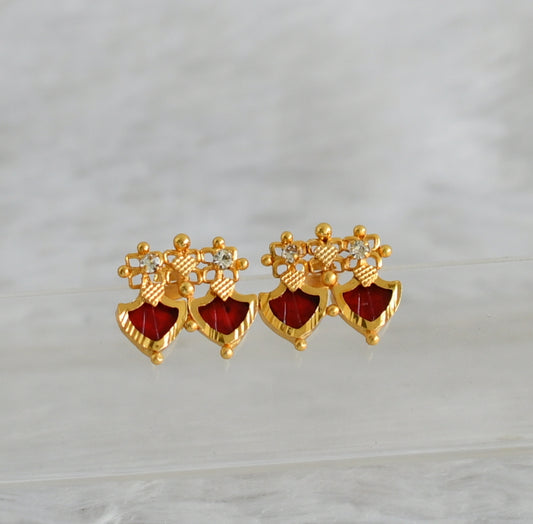 Gold tone kerala style red palakka earrings dj-48265