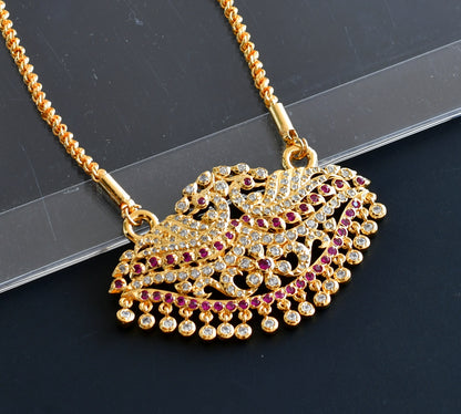 Gold Tone AD White-pink Peacock Pendant Chain DJ27708