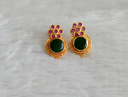 Gold tone kerala style ruby-green round flower earrings dj-48266