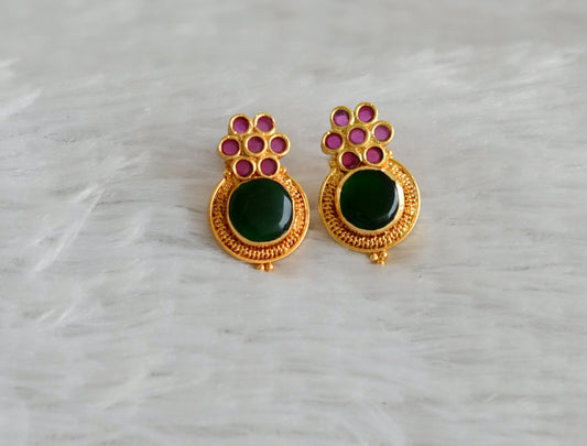 Gold tone kerala style ruby-green round flower earrings dj-48266