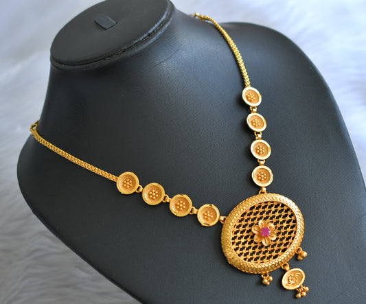 Matte gold tone kerala style ruby stone necklace dj-43333