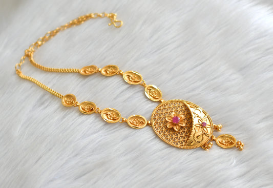 Matte gold tone kerala style ruby flower necklace dj-43339