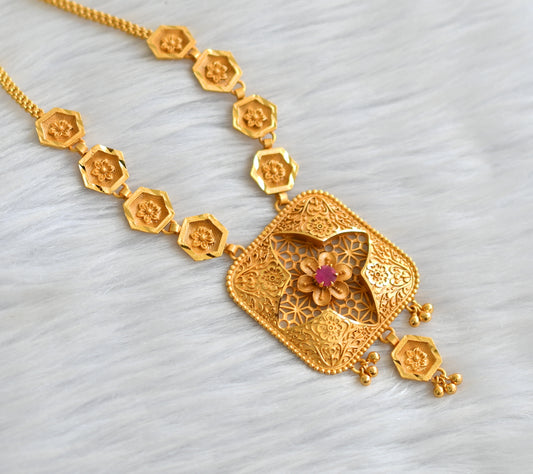 Matte gold tone kerala style ruby square necklace dj-43336