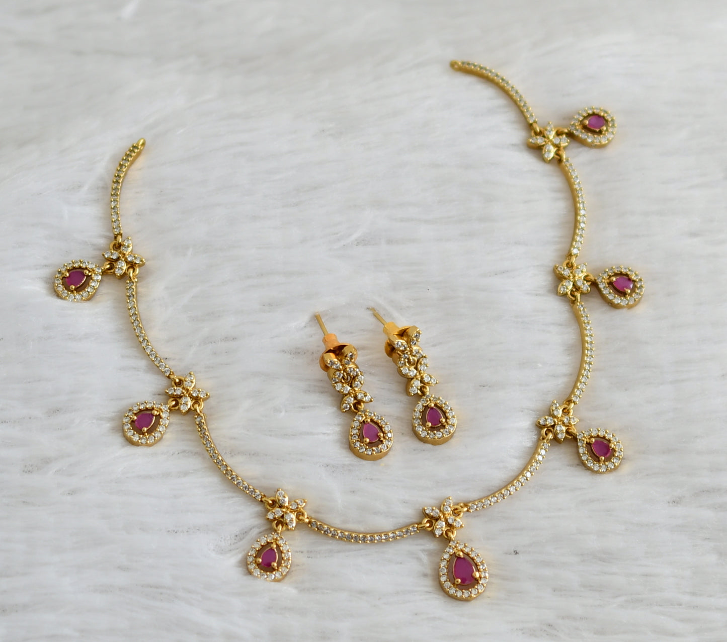 Matte finish cz ruby-white stone necklace set dj-43999