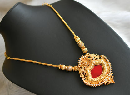 Gold tone white stone red palakka Kerala style kodi necklace dj-42081