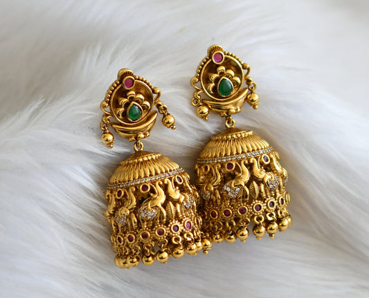 Antique gold tone kemp-green-white elephant jhumkka dj-44861