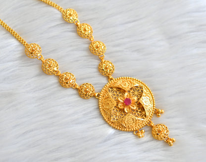 Matte gold tone kerala style ruby round necklace dj-43338