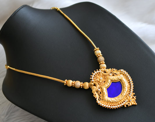 Gold tone white stone blue palakka Kerala style kodi necklace dj-42082