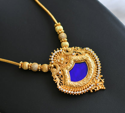 Gold tone white stone blue palakka Kerala style kodi necklace dj-42082