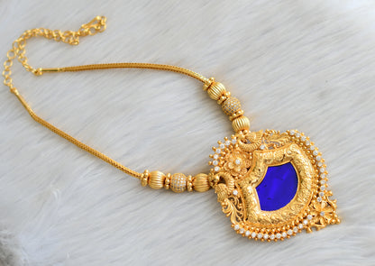 Gold tone white stone blue palakka Kerala style kodi necklace dj-42082