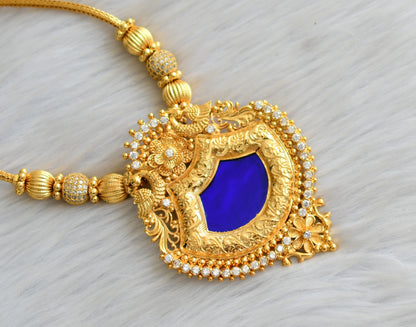 Gold tone white stone blue palakka Kerala style kodi necklace dj-42082