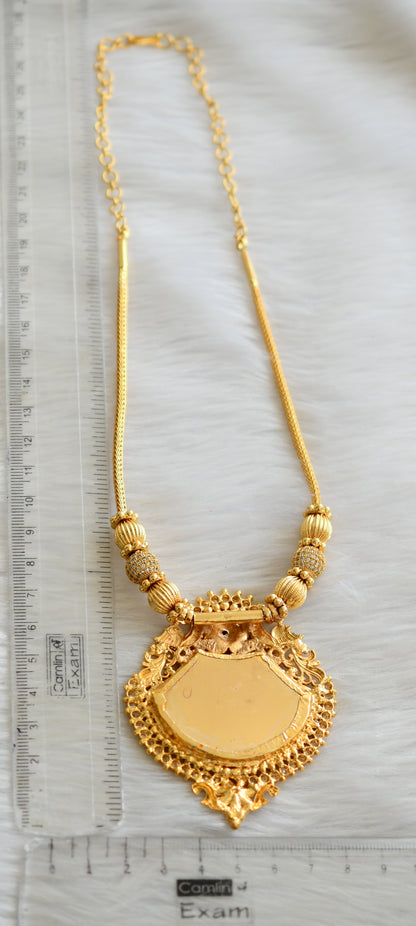 Gold tone white stone blue palakka Kerala style kodi necklace dj-42082