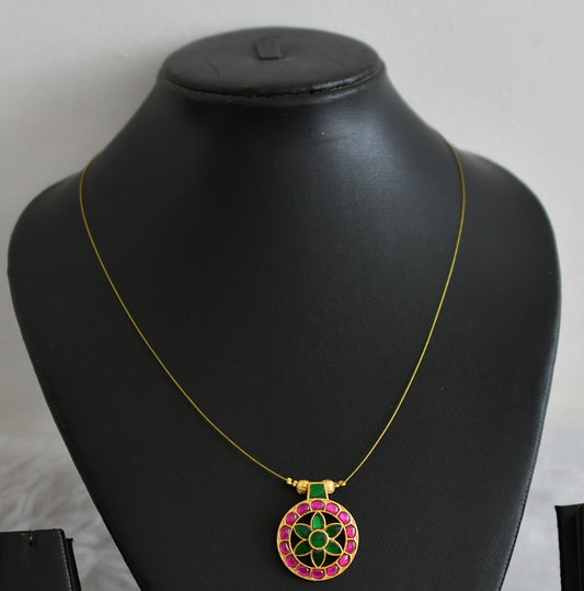 Matte finish pink-green round flower invisible necklace dj-48288