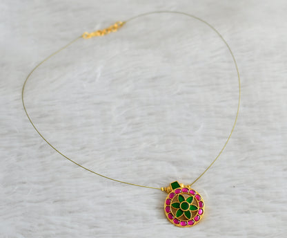 Matte finish pink-green round flower invisible necklace dj-48288