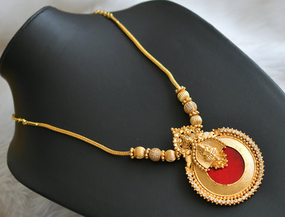 Gold tone white stone red round Lakshmi Kerala style kodi necklace dj-42087