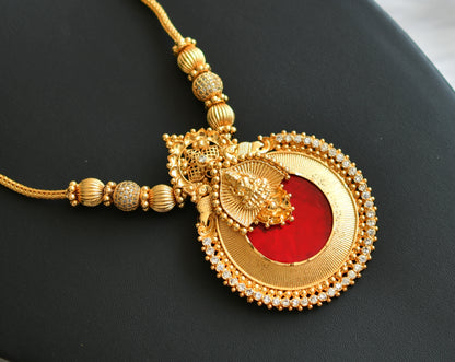 Gold tone white stone red round Lakshmi Kerala style kodi necklace dj-42087