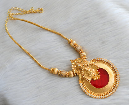 Gold tone white stone red round Lakshmi Kerala style kodi necklace dj-42087