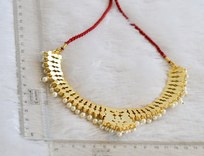 Gold tone precious kemp-green-white pearl bead choker necklace dj-50273