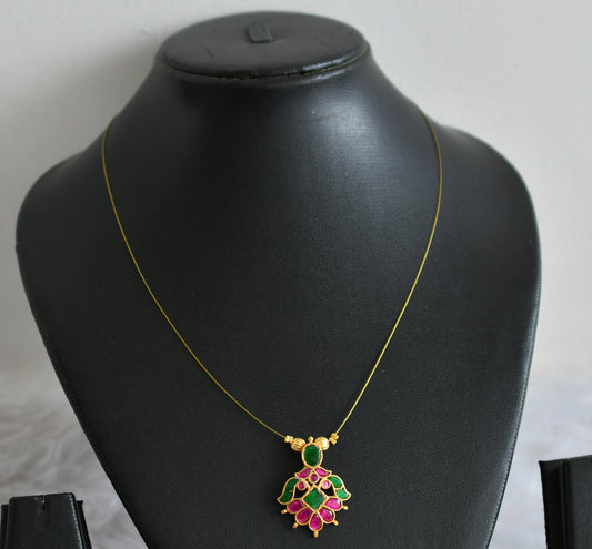 Matte finish pink-green kundan jadau invisible necklace dj-48291