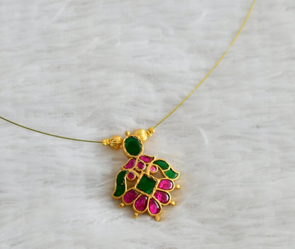 Matte finish pink-green kundan jadau invisible necklace dj-48291