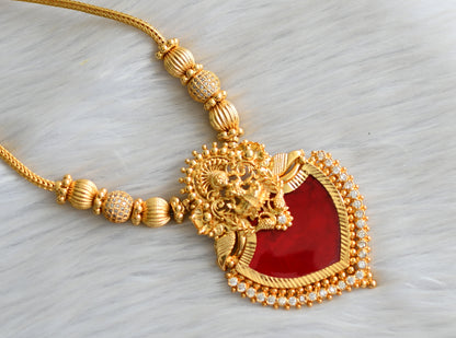 Gold tone white stone red palakka Lakshmi Kerala style kodi necklace dj-42084