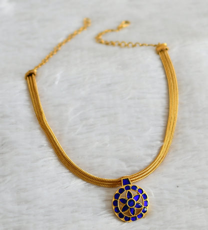 Matte finish blue kundan jadau round flower necklace dj-48283