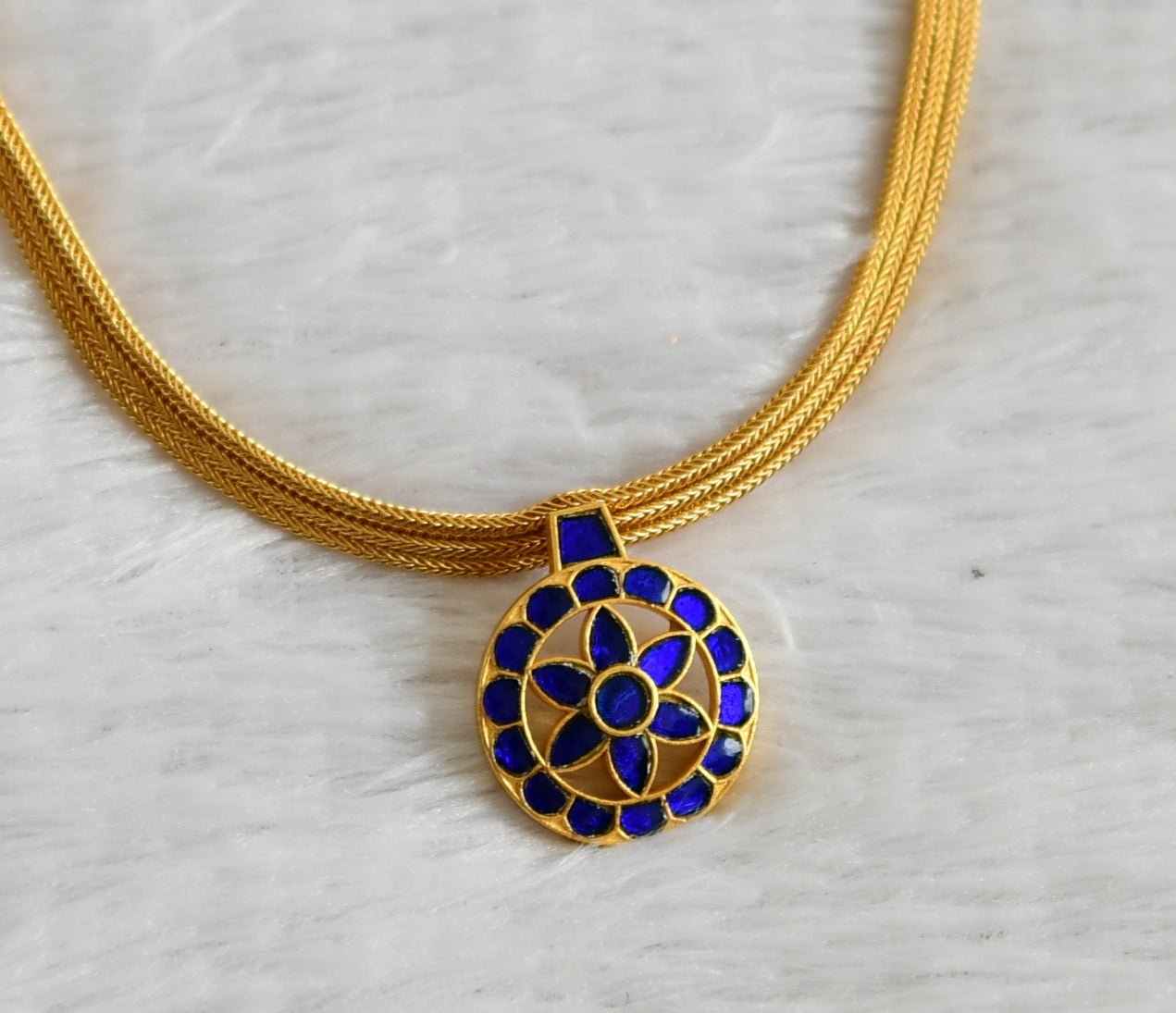 Matte finish blue kundan jadau round flower necklace dj-48283