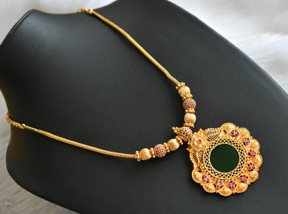 Gold tone ruby stone round green Kerala style kodi necklace dj-42090