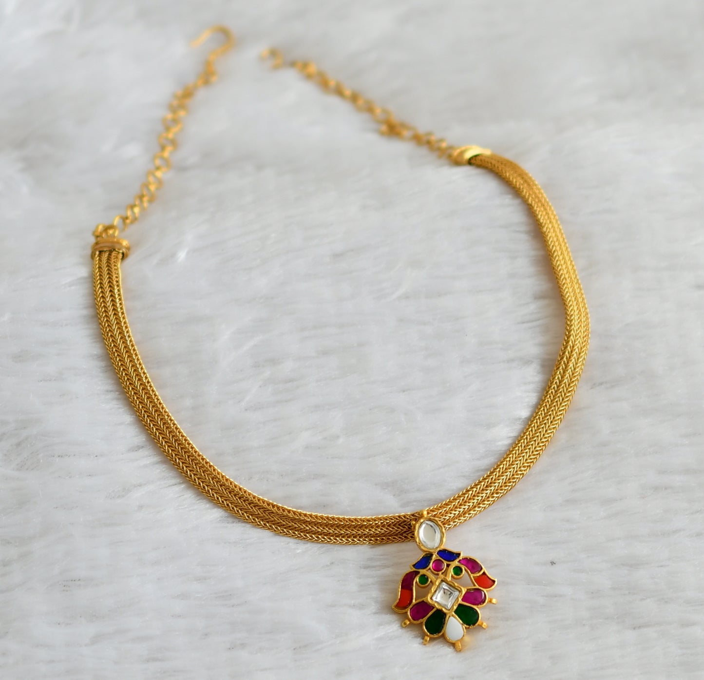 Matte finish navarathna kundan jadau choker necklace dj-48285