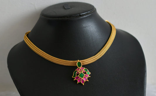 Matte finish pink-green kundan jadau choker necklace dj-48284