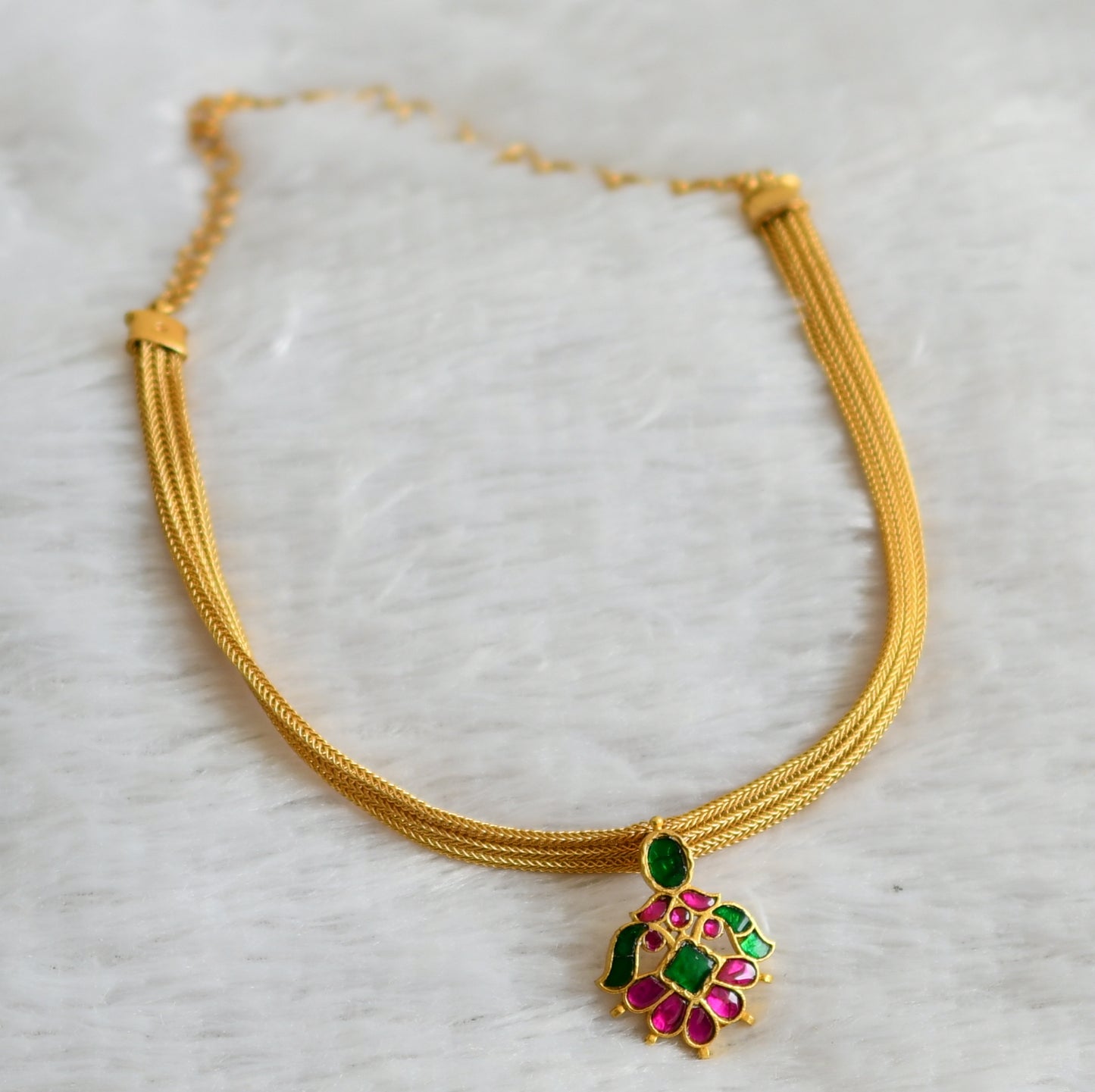 Matte finish pink-green kundan jadau choker necklace dj-48284