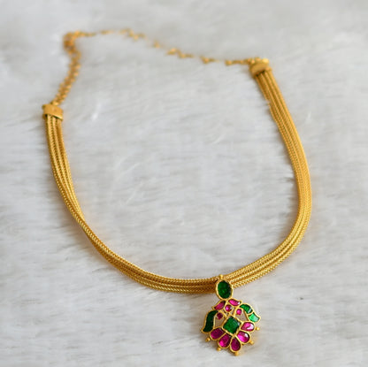 Matte finish pink-green kundan jadau choker necklace dj-48284