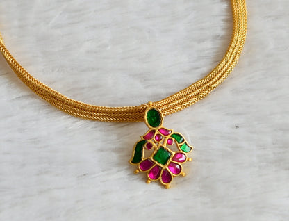 Matte finish pink-green kundan jadau choker necklace dj-48284