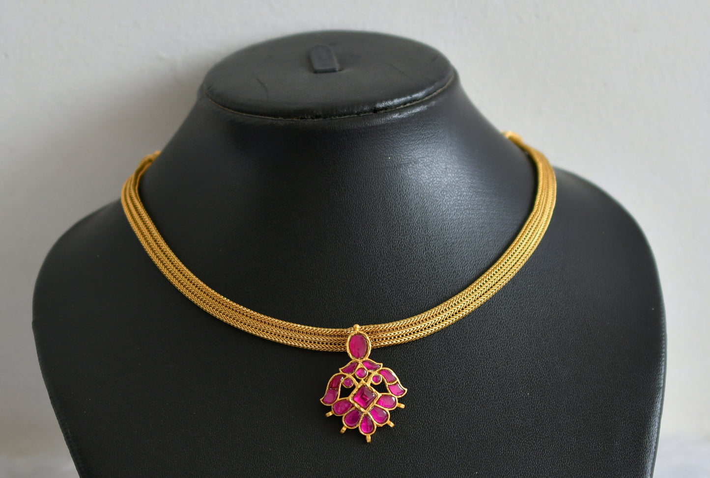 Matte finish pink kundan jadau choker necklace dj-48286