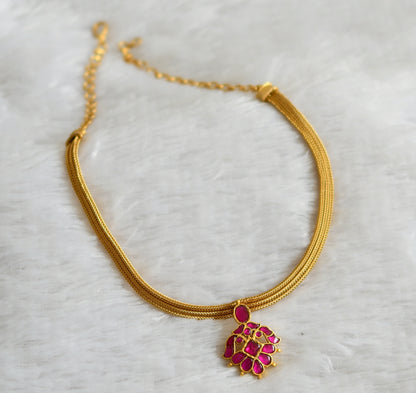 Matte finish pink kundan jadau choker necklace dj-48286