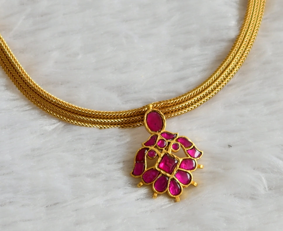 Matte finish pink kundan jadau choker necklace dj-48286