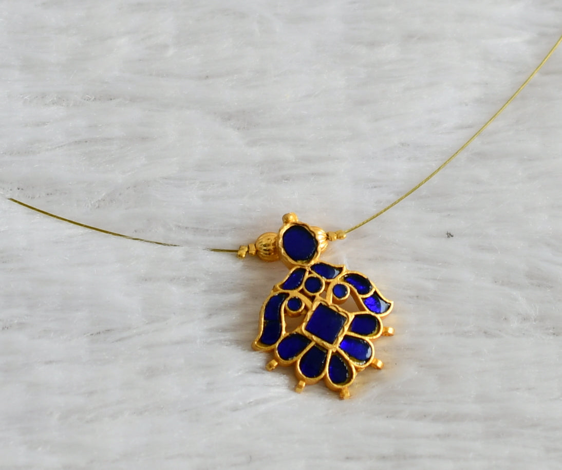 Gold tone blue kundan jadau invisible necklace dj-48294