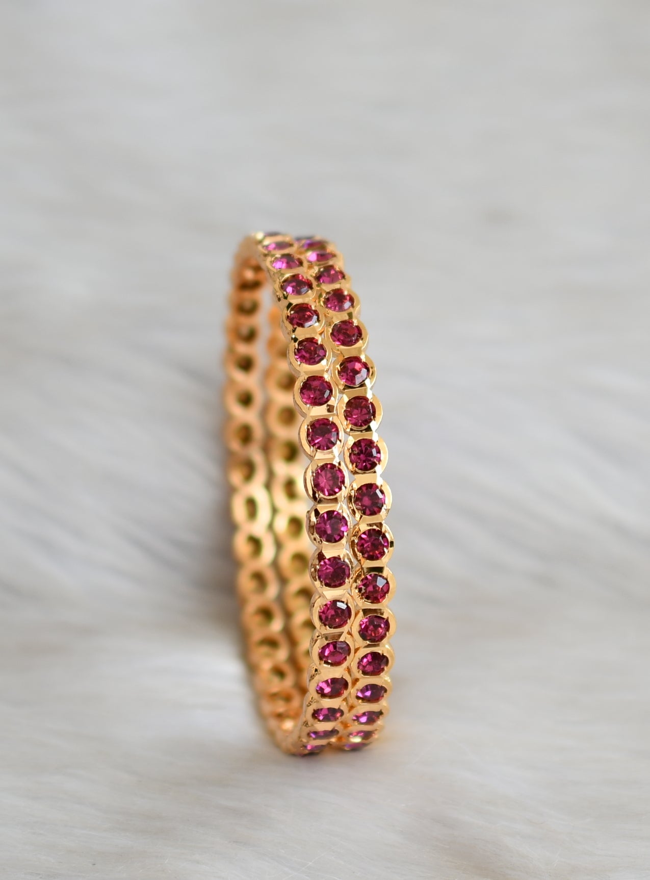 Gold tone magenta pink south Indian style bangles(2.4) dj-42102