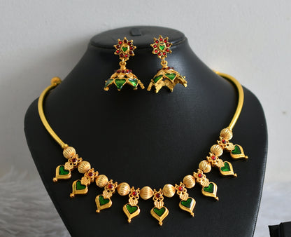 Beautiful Gold Plated Green-kemp Designer Palakka Necklace Set DJ18135