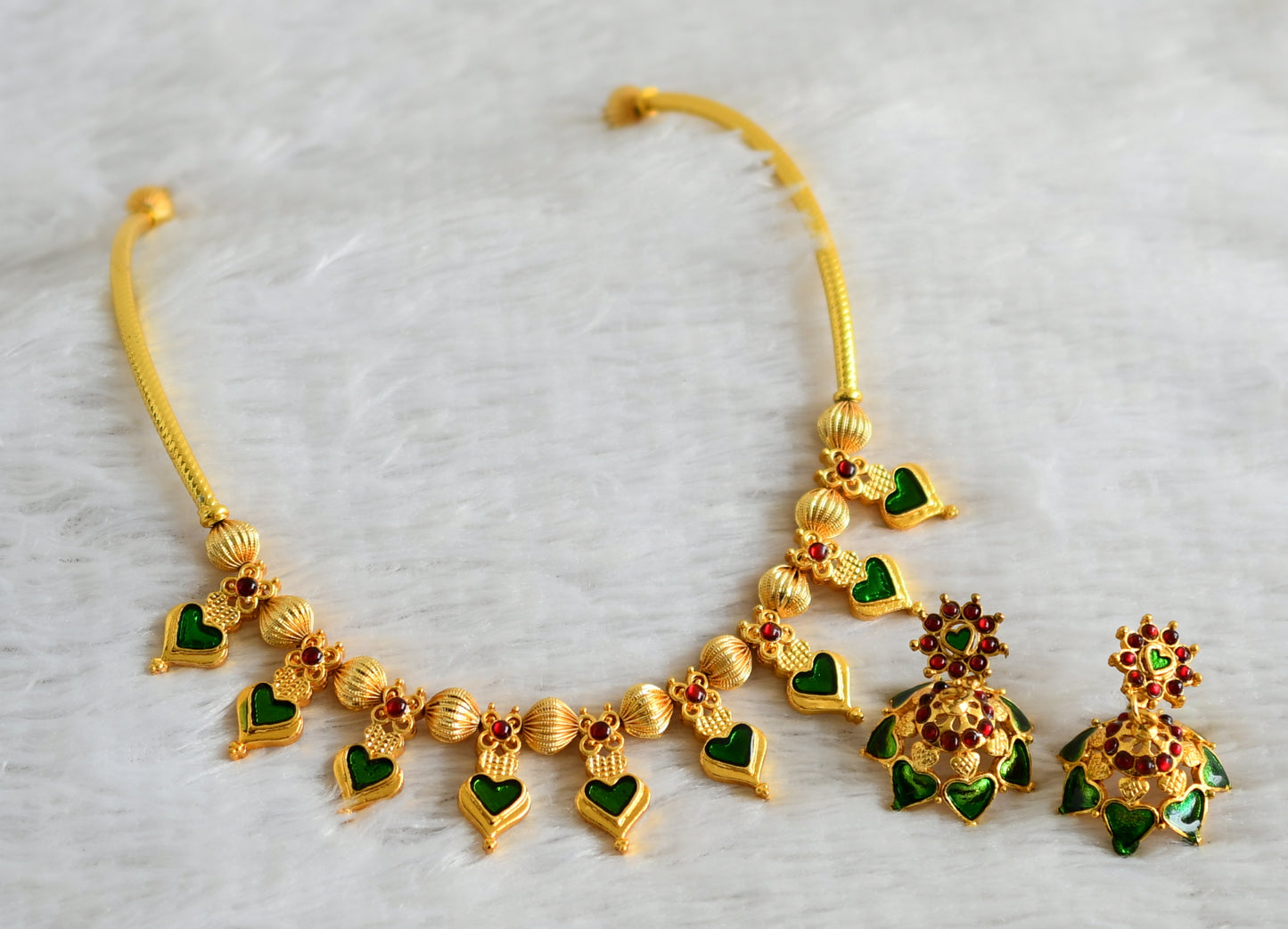 Beautiful Gold Plated Green-kemp Designer Palakka Necklace Set DJ18135