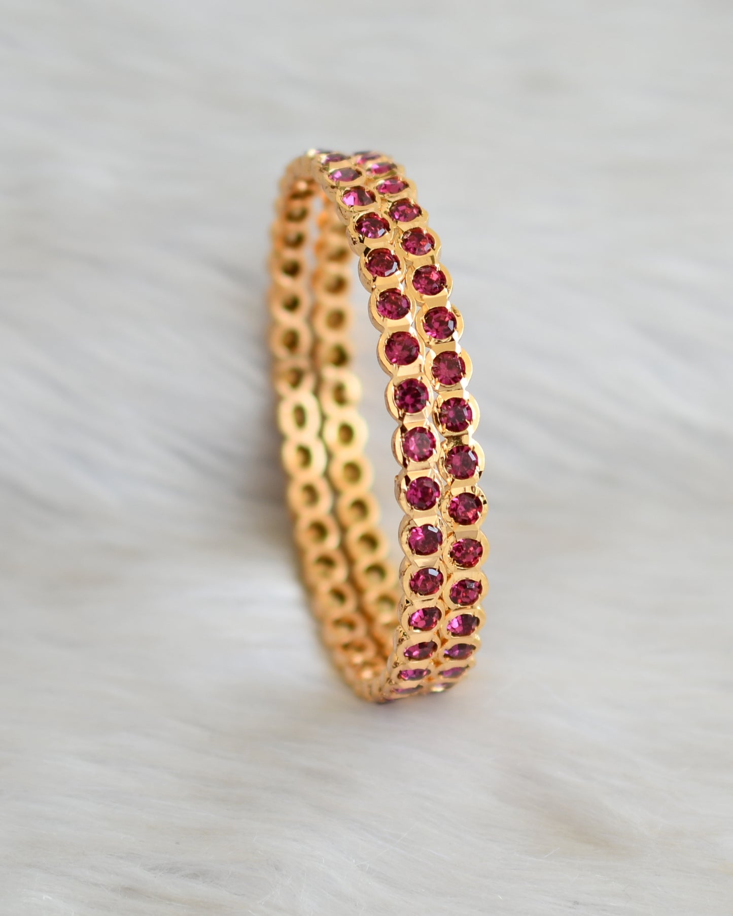 Gold tone magenta pink south Indian style bangles(2.4) dj-42102