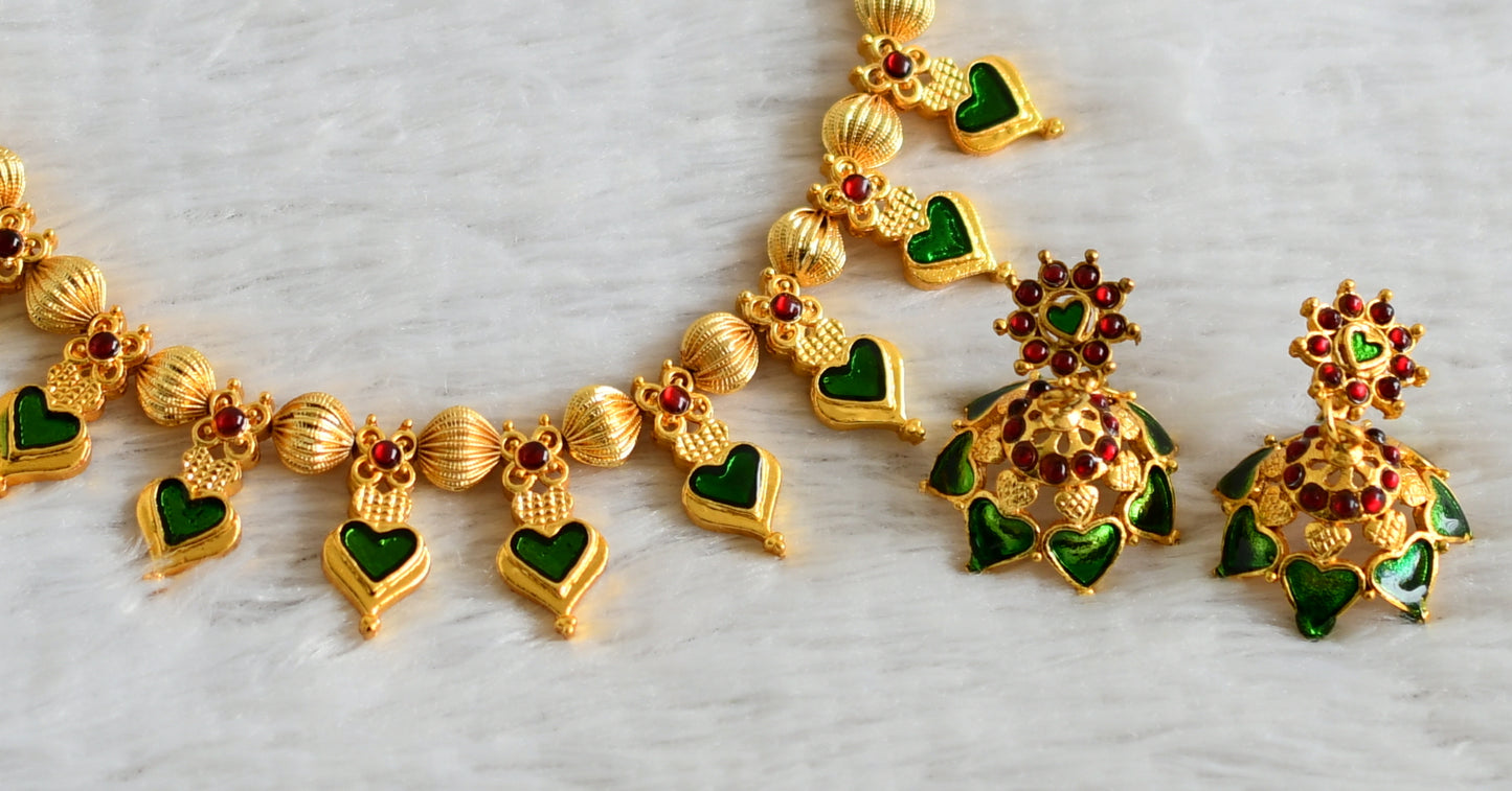 Beautiful Gold Plated Green-kemp Designer Palakka Necklace Set DJ18135