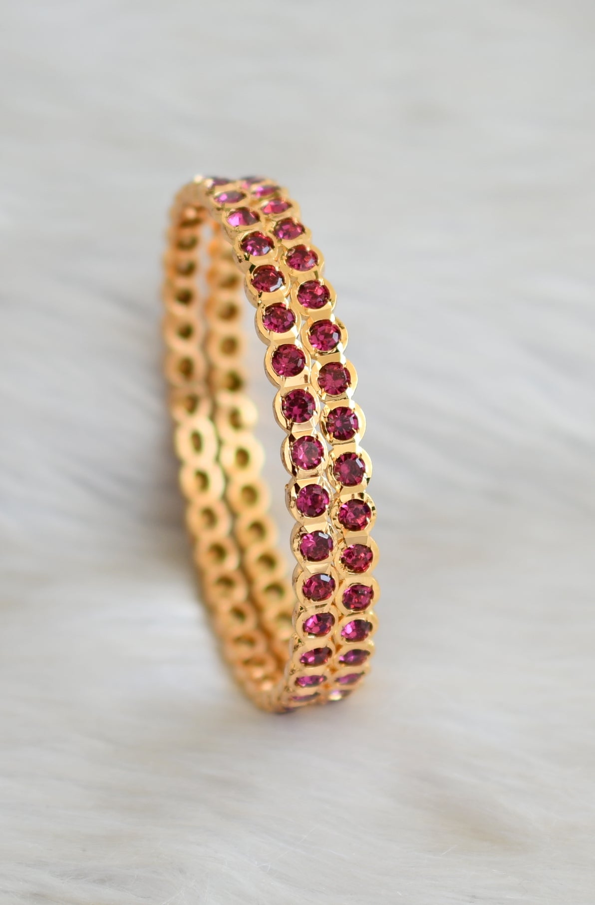 Gold tone magenta pink south Indian style bangles(2.4) dj-42102