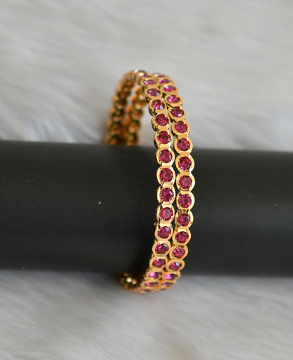 Gold tone magenta pink south Indian style bangles(2.4) dj-42102