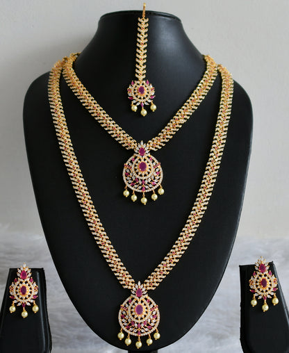 Gold tone cz ruby pearl semi bridal set dj-48297