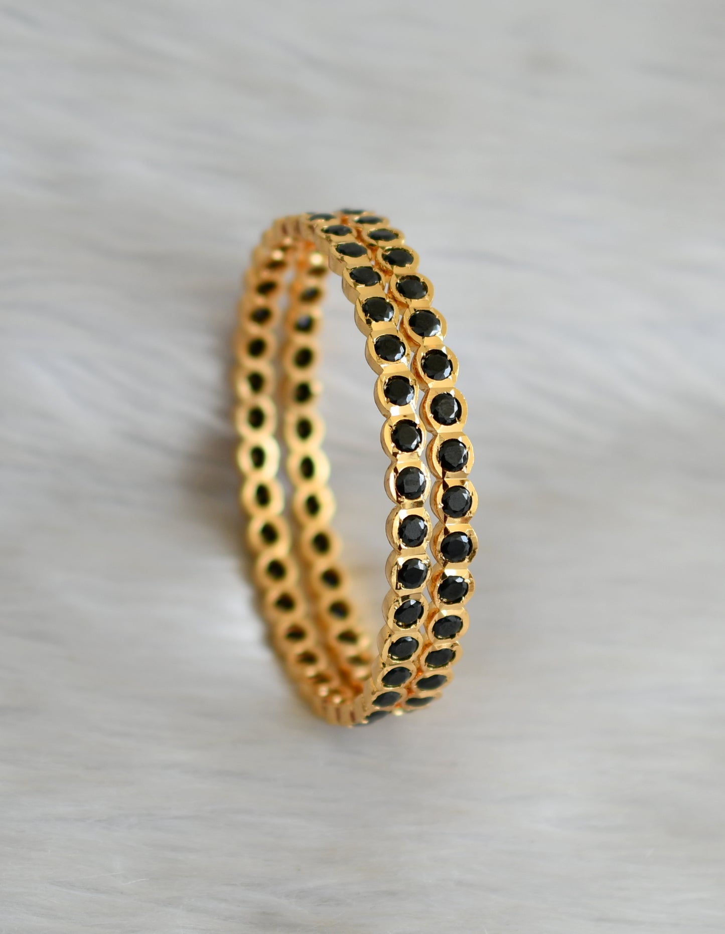 Gold tone black stone south Indian style bangles(2.6) dj-42105