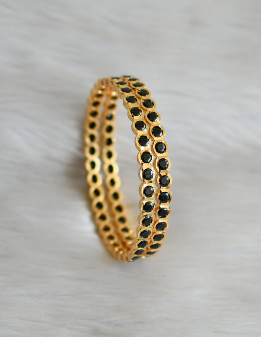 Gold tone black stone south Indian style bangles(2.8) dj-42106