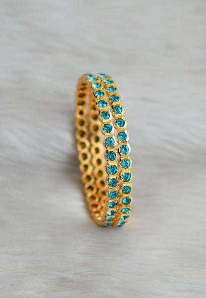 Gold tone sky blue stone south Indian style bangles (2.4) dj-42107