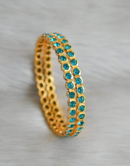 Gold tone sky blue stone south Indian style bangles (2.4) dj-42107