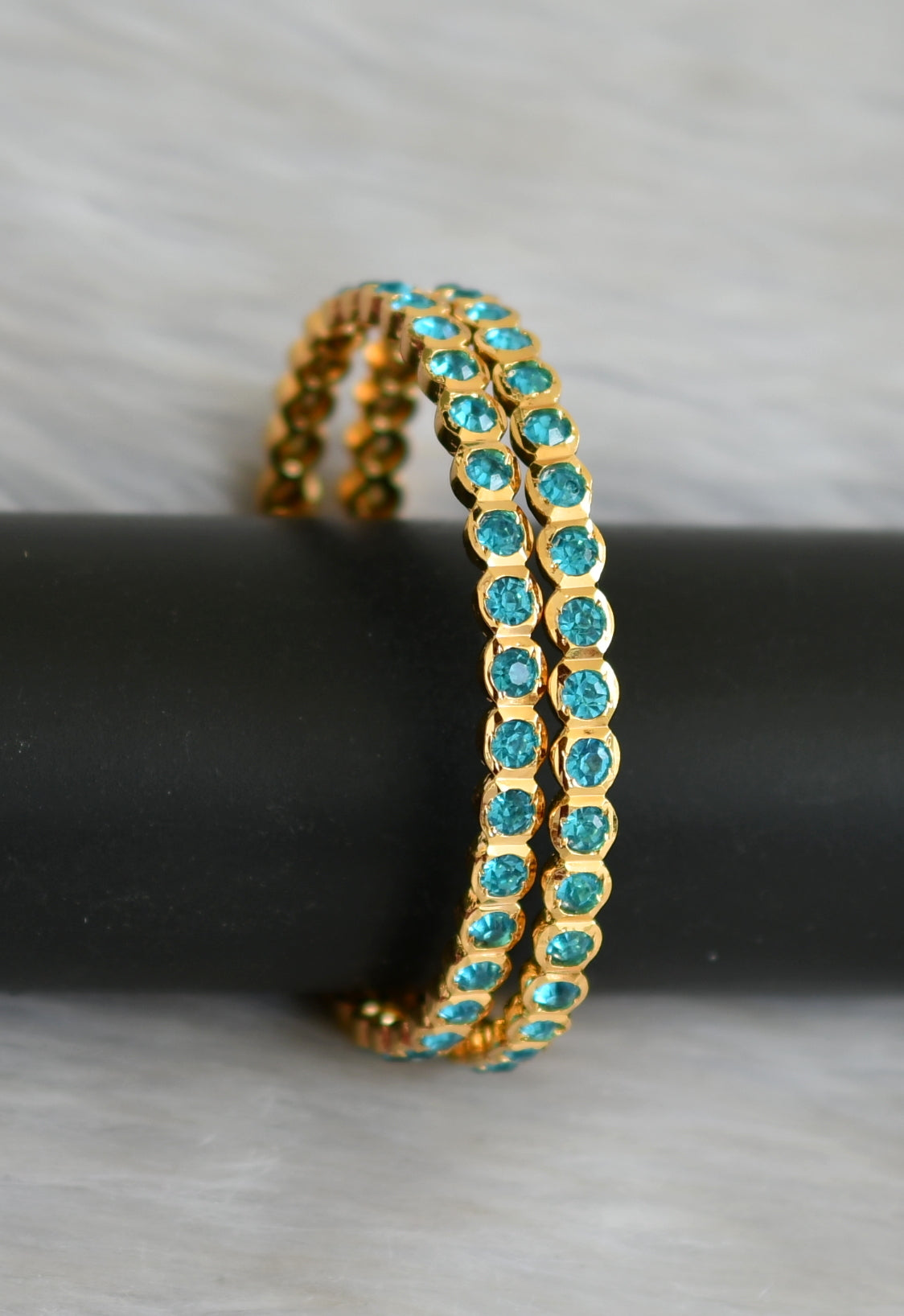 Gold tone sky blue stone south Indian style bangles (2.4) dj-42107